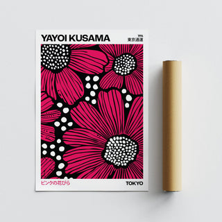 Artistic pink posters with abstract petal arrangement in Kusama style