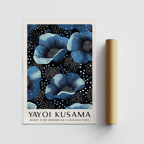 wall art blue flowers inspired by Yayoi Kusama