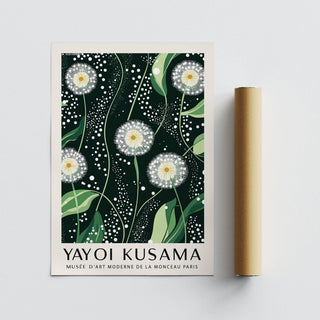 Nature-inspired dark green wall art with glowing dandelion details