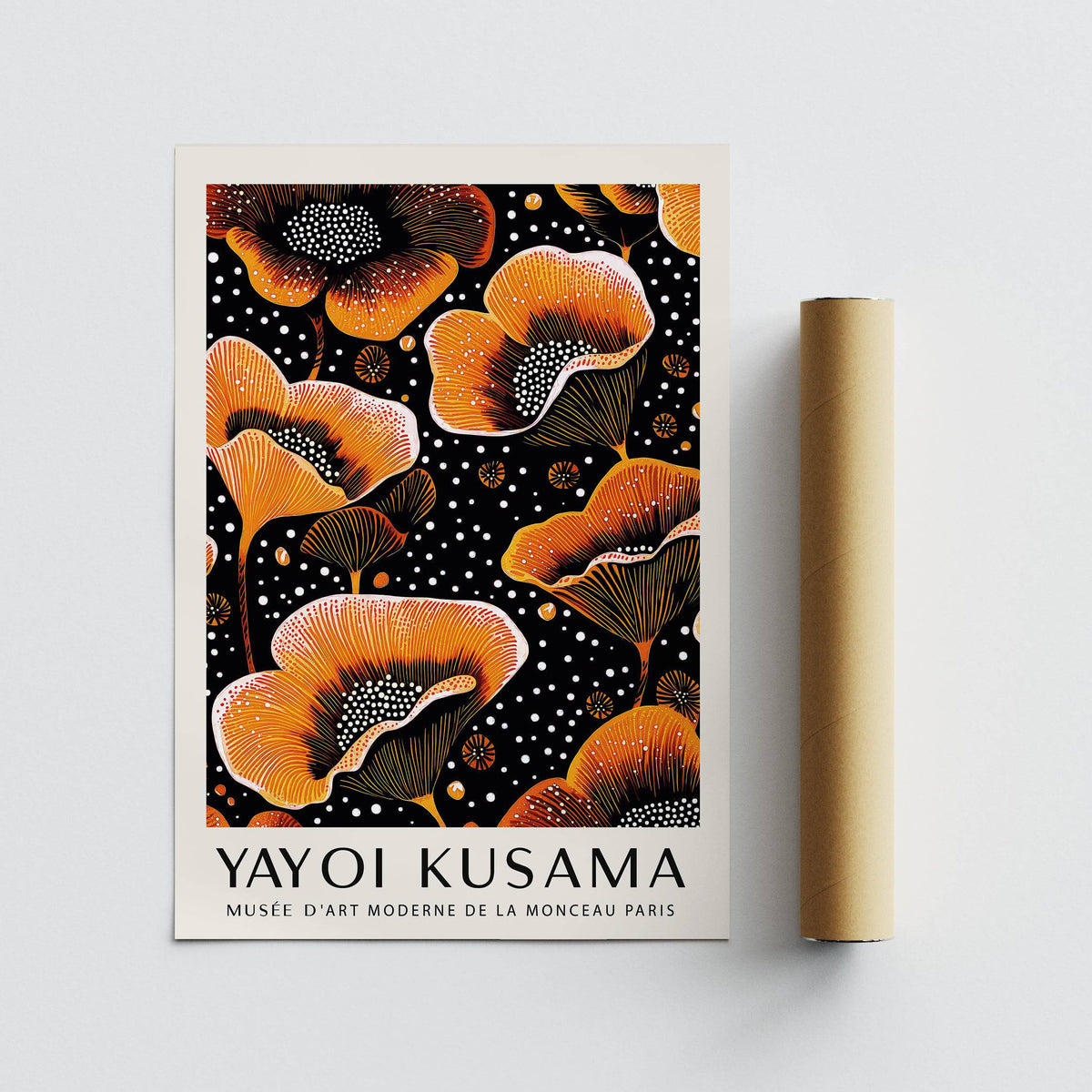 orange print inspired by Yayoi Kusama