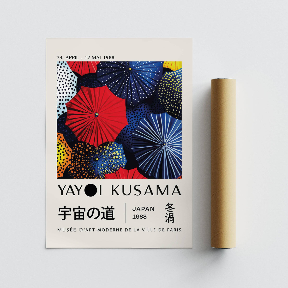 Modern Japanese home decor print inspired by Yayoi Kusama’s style.