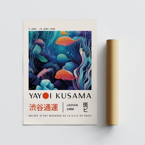 Clown fish swimming in coral reef in colorful fish art poster