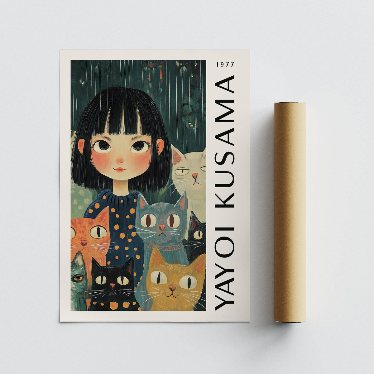 Playful Yayoi Kusama poster with vibrant colours