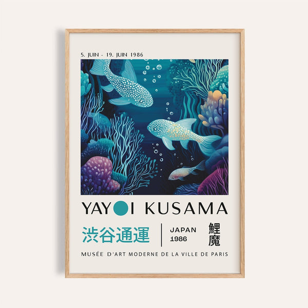 Japanese ocean artwork featuring Kusama-inspired fish