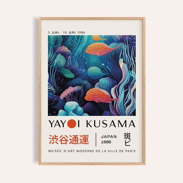 Colorful fish art featuring clown fish and coral in Kusama style