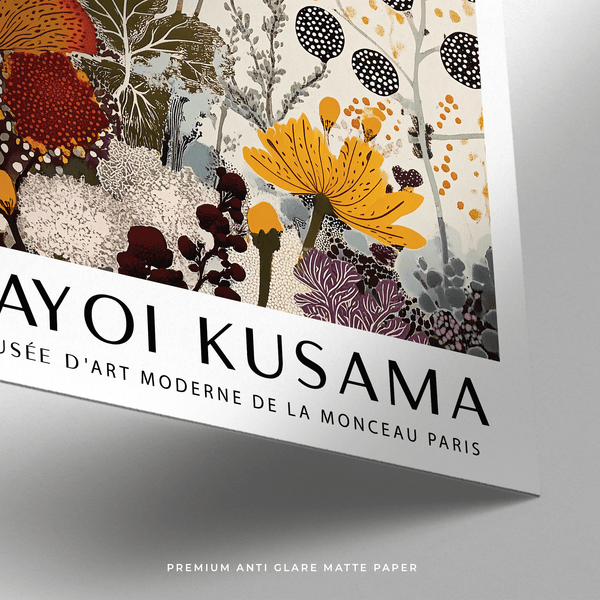 Premium matte Print Yayoi Kusama with warm floral composition