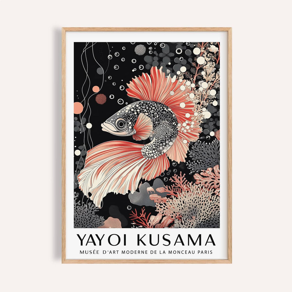 Asian wall art with Japanese betta fish and flowing coral fins for tranquil interiors
