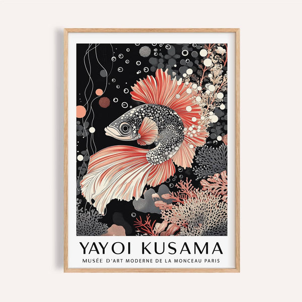 Asian wall art with Japanese betta fish and flowing coral fins for tranquil interiors