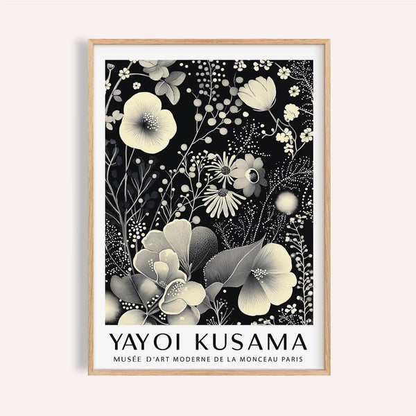 Large floral wall art in black and ivory with abstract botanical design