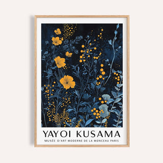 Orange and blue wall art featuring bold floral contrast for living room walls