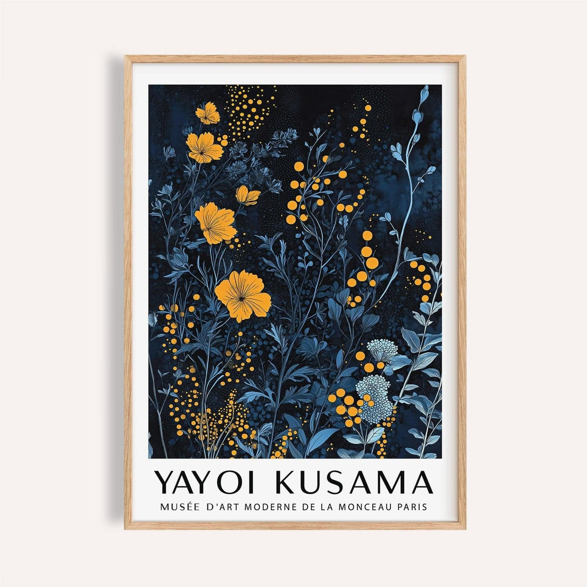 Orange and blue wall art featuring bold floral contrast for living room walls