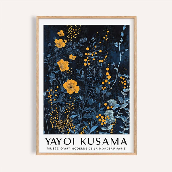 Orange and blue wall art featuring bold floral contrast for living room walls