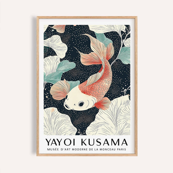 Koi carp wall art in Japanese style with flowing fins for calm interiors.
