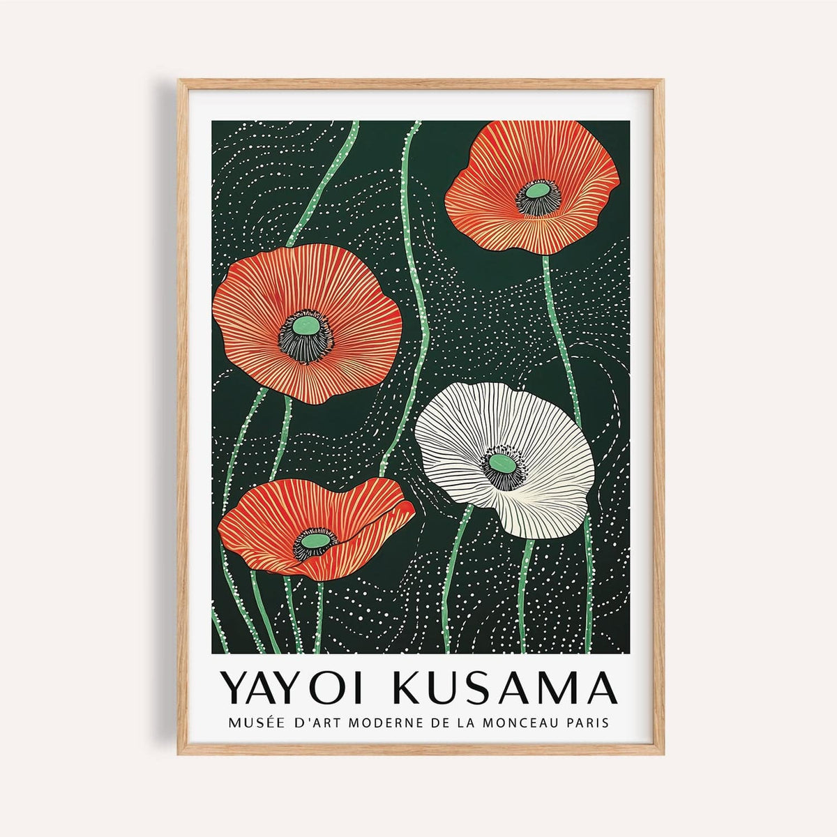 Extra large floral wall art with bold red and cream poppies for statement walls.