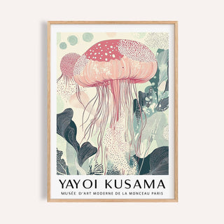 Framed Sea Animal wall art of a pink jellyfish with botanical-style details