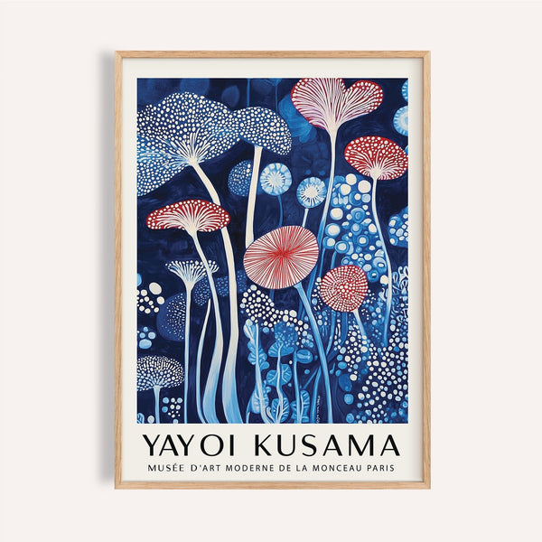 Abstract mushroom art print featuring dotted textures in cool tones