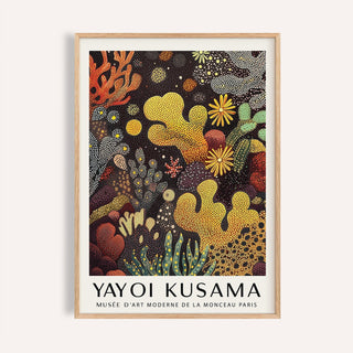 Vibrant sea life art with yellow coral and dotted textures for living room decor