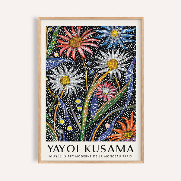 Abstract botanical wall art with white and red daisies for modern interiors