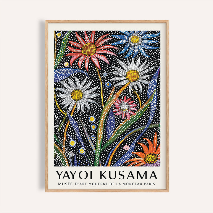 Abstract botanical wall art with white and red daisies for modern interiors