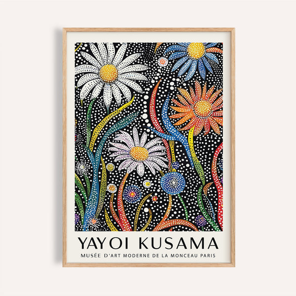 Bold flower print for framing with white and orange daisies for bedroom wall decor

