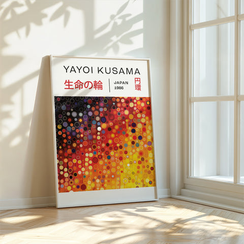 Large colorful wall art featuring Yayoi Kusama's Circle of Life