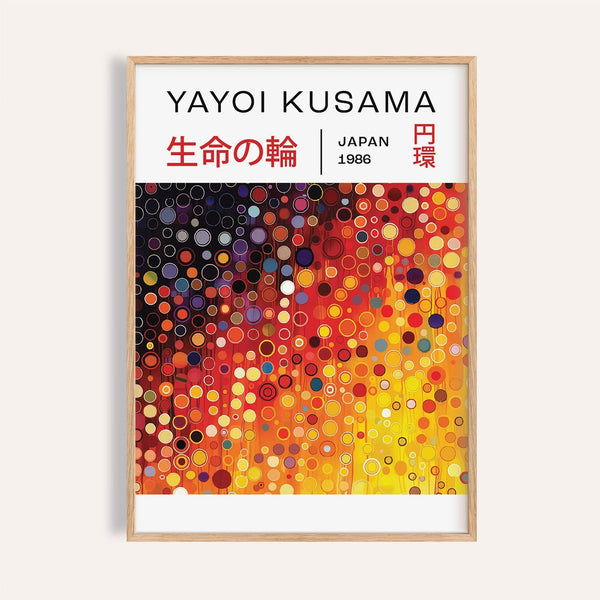 Yayoi Kusama dots print featuring vibrant abstract circles