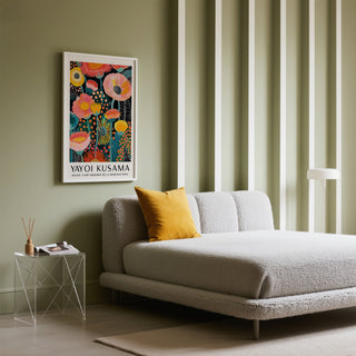 Modern Yayoi Kusama Flowers artwork with bold pink and yellow blooms