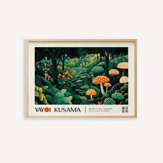 Yayoi Kusama polka dots print featuring an enchanted forest