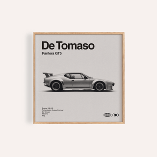 De Tomaso Pantera GT5 Print in Gray, Black and White, ideal for an office wall art display