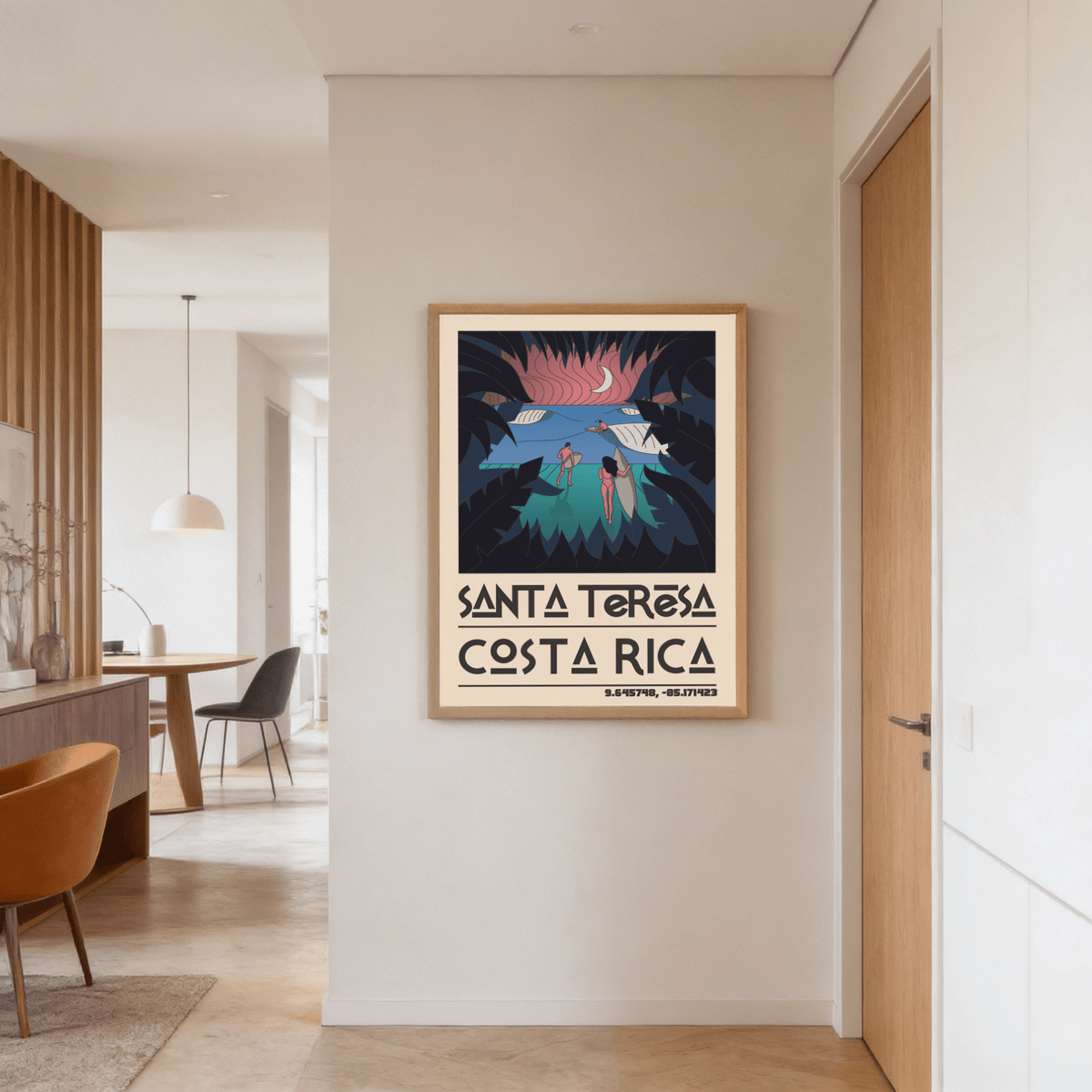 Santa Teresa travel print featuring coordinate text and bold typography