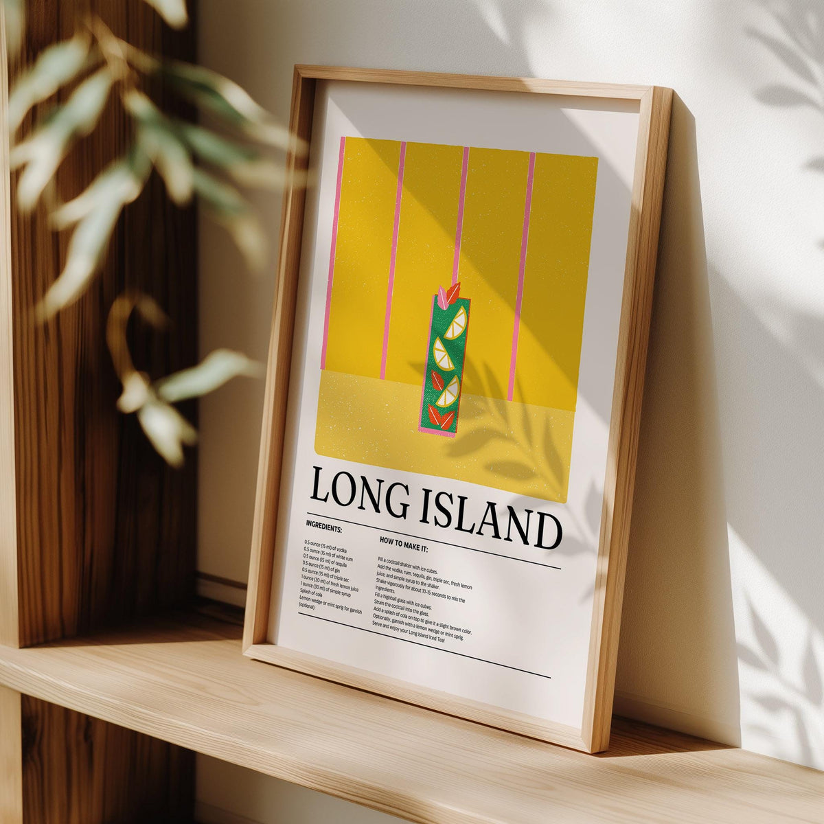 Tall glass illustration in a vintage drink print for home bar or kitchen decor.