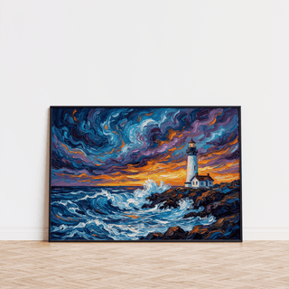 Ocean Landscape Print with lighthouse and Blue waves for dining room art print