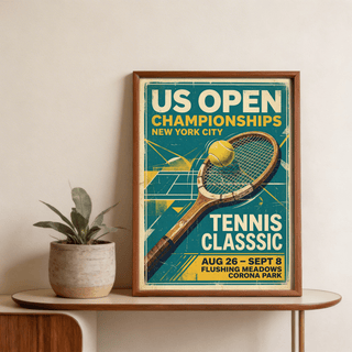 Close view of distressed paper texture and court lines on retro tennis artwork
