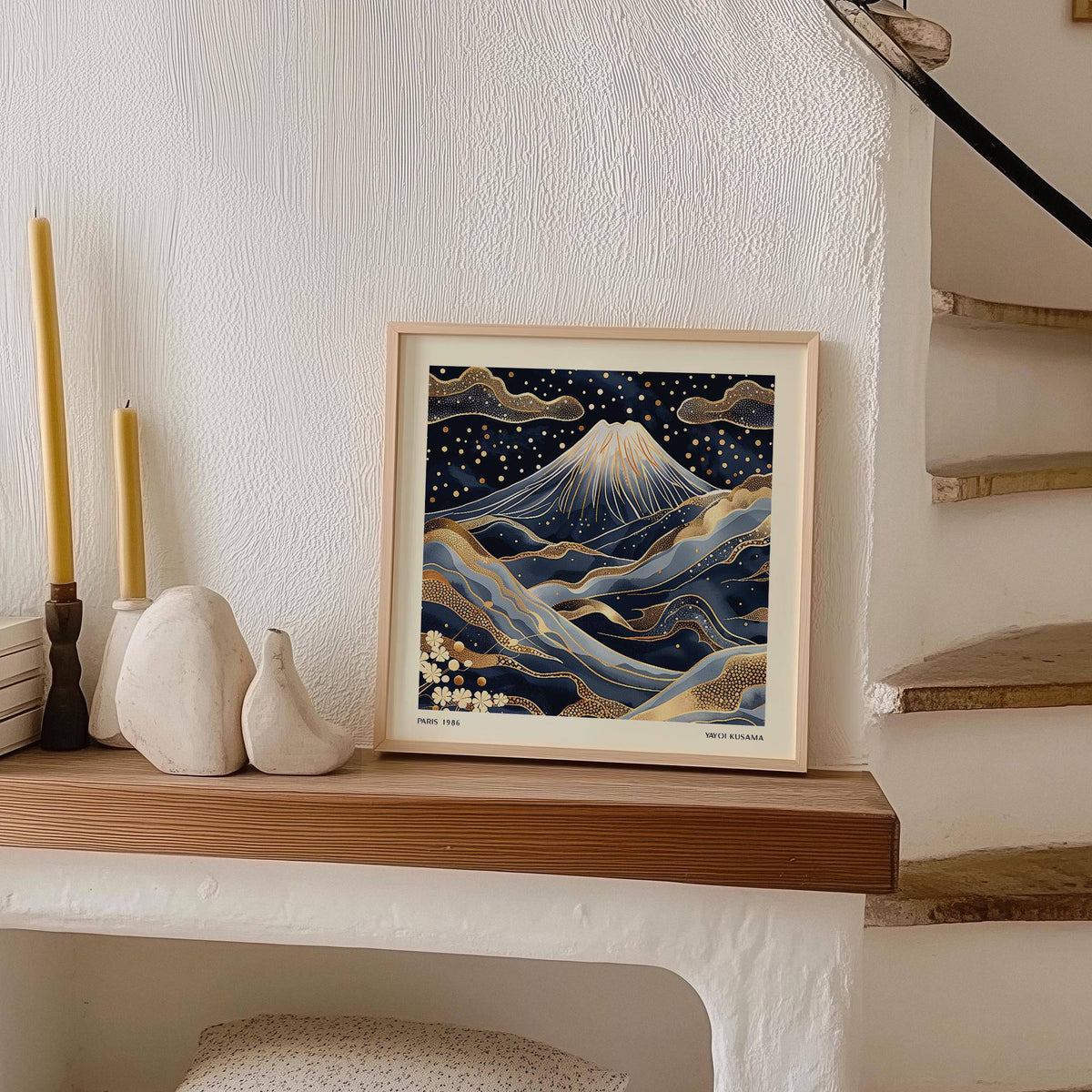 statement blue and gold wall art with bold contrasts