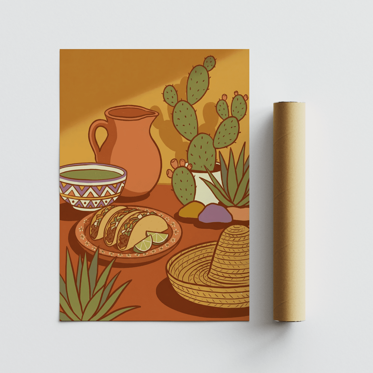 Kitchen wall art Mexican Food Print, Orange and Green, playful poster