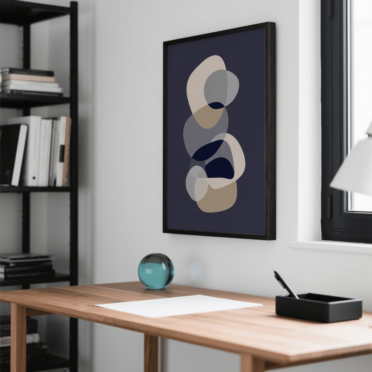 abstract modern art in Blue Gray White Beige for minimalist lounge print