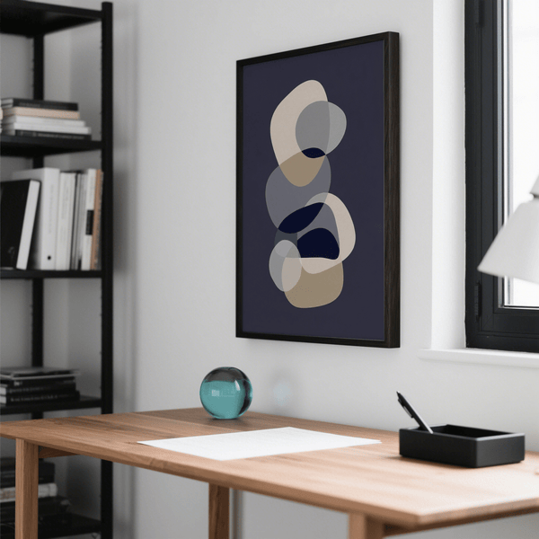 abstract modern art in Blue Gray White Beige for minimalist lounge print