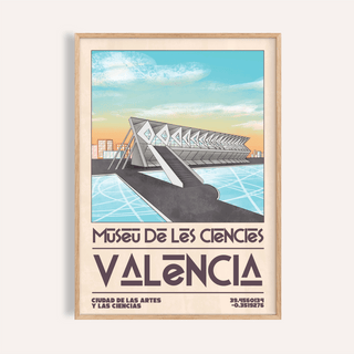 Framed wall view of Valencia Art Print with angular museum and water reflections