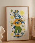 Zebra Playing Violin Poster multicolored wall art for modern nursery decor