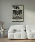 Text detail reading “THE STAIR: MARBLE, ORDER, LIGHT” on Vienna Architecture Art Print poster
