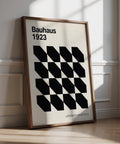 Corporate Office Artwork with Bauhaus geometric grid in black and cream.