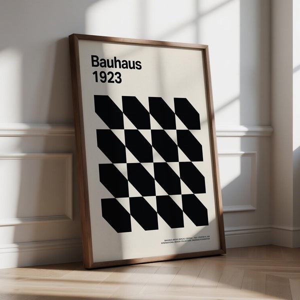 Corporate Office Artwork with Bauhaus geometric grid in black and cream.