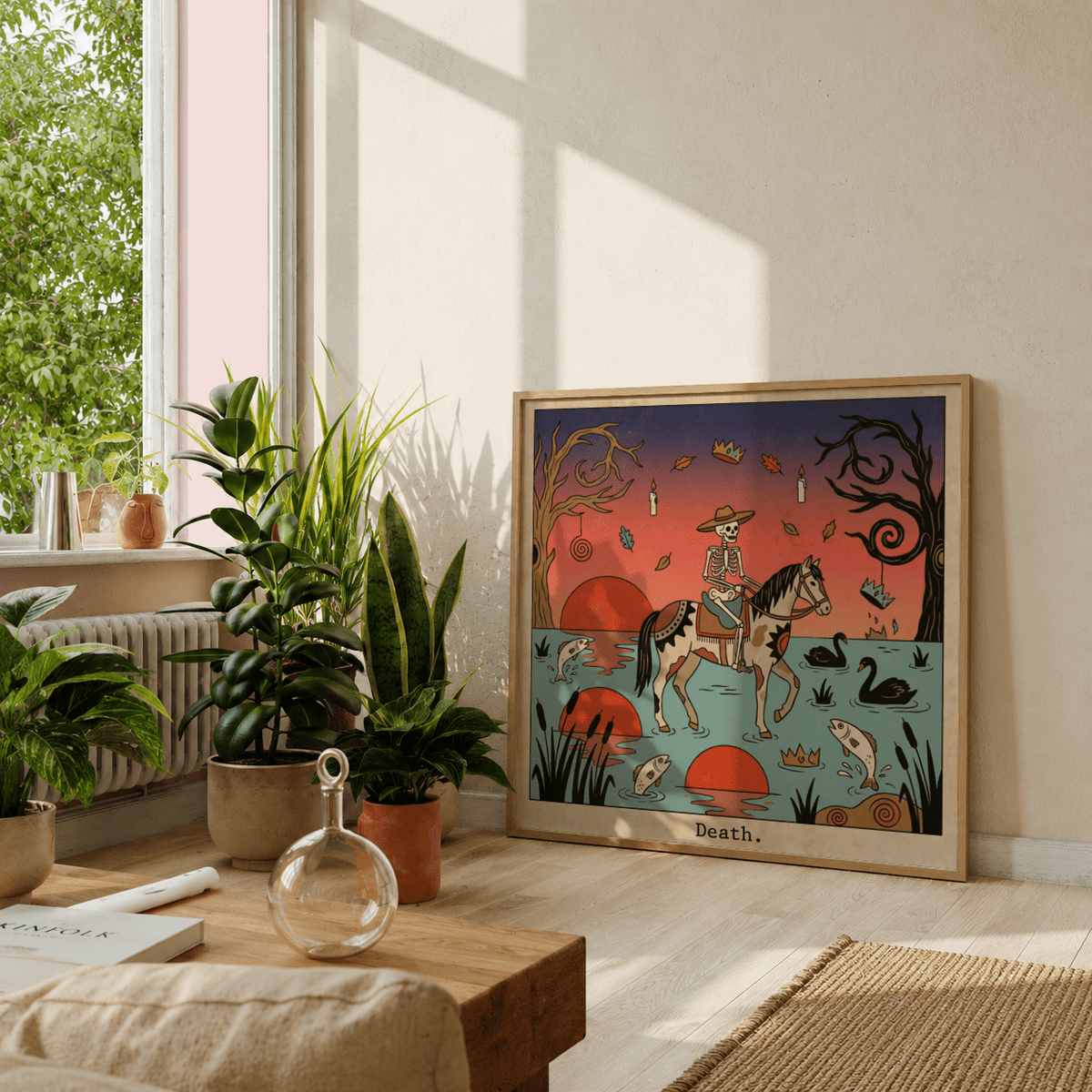 Occult-themed poster print showing a horse and rider in a surreal waterscape