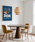 Sushi Wall Art print for contemporary kitchen walls in Blue hues