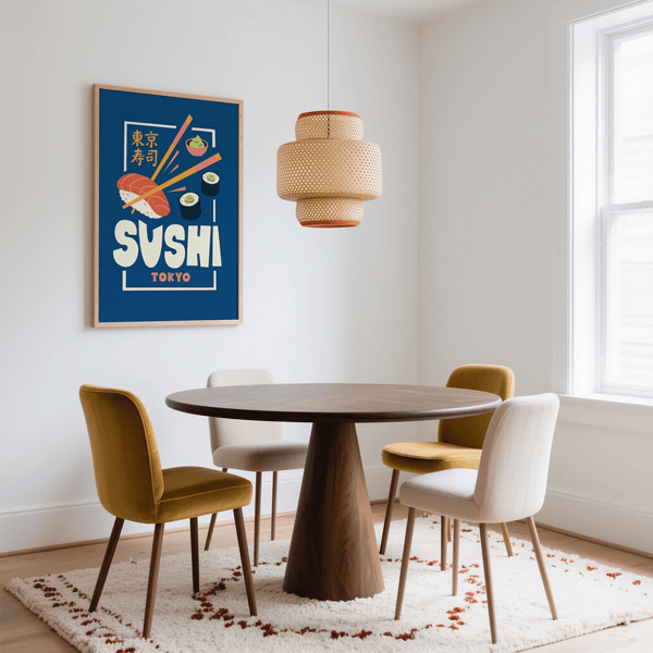Sushi Wall Art print for contemporary kitchen walls in Blue hues