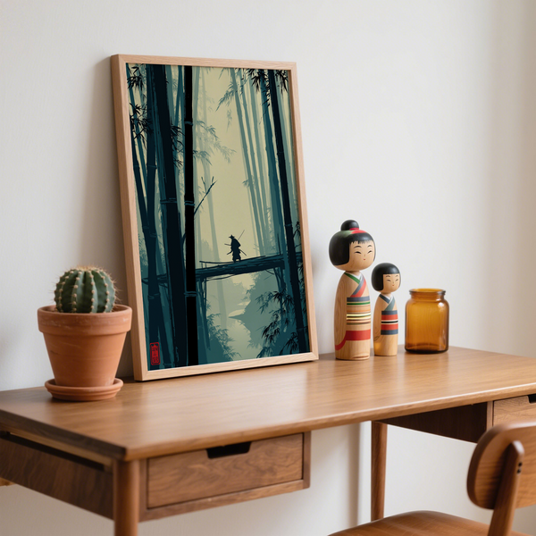 Atmospheric woodland scene featuring dense bamboo stems