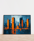 Blue and Orange Cityscape Wall Art poster for office settings