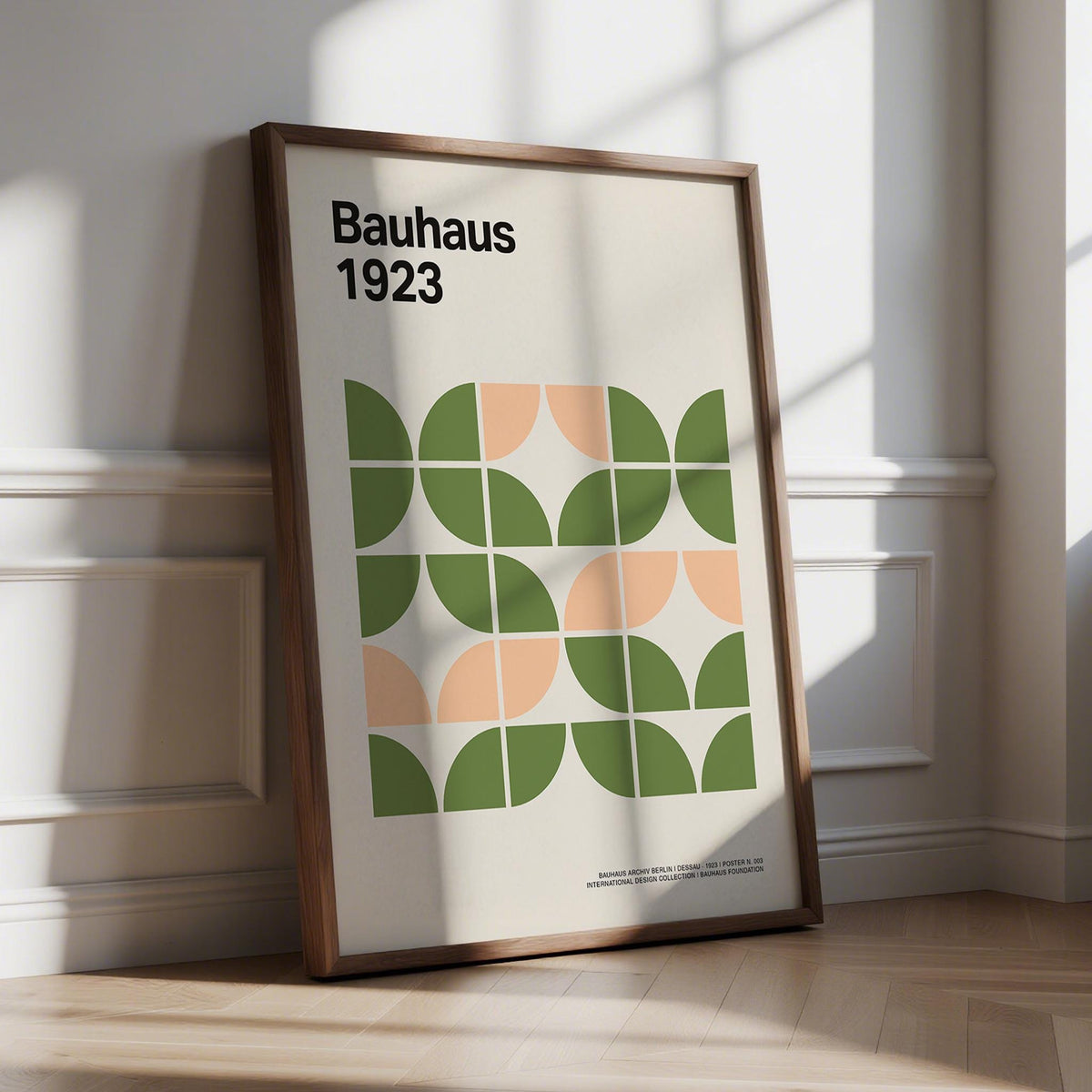 Mid century modern wall art with soft olive and blush geometric forms.