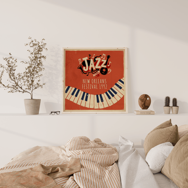 Jazz Art Print styled with Red background for a lounge art print