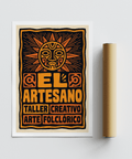 Letterpress-look wall art poster featuring TALLER CREATIVO and ARTE FOLCLÓRICO text